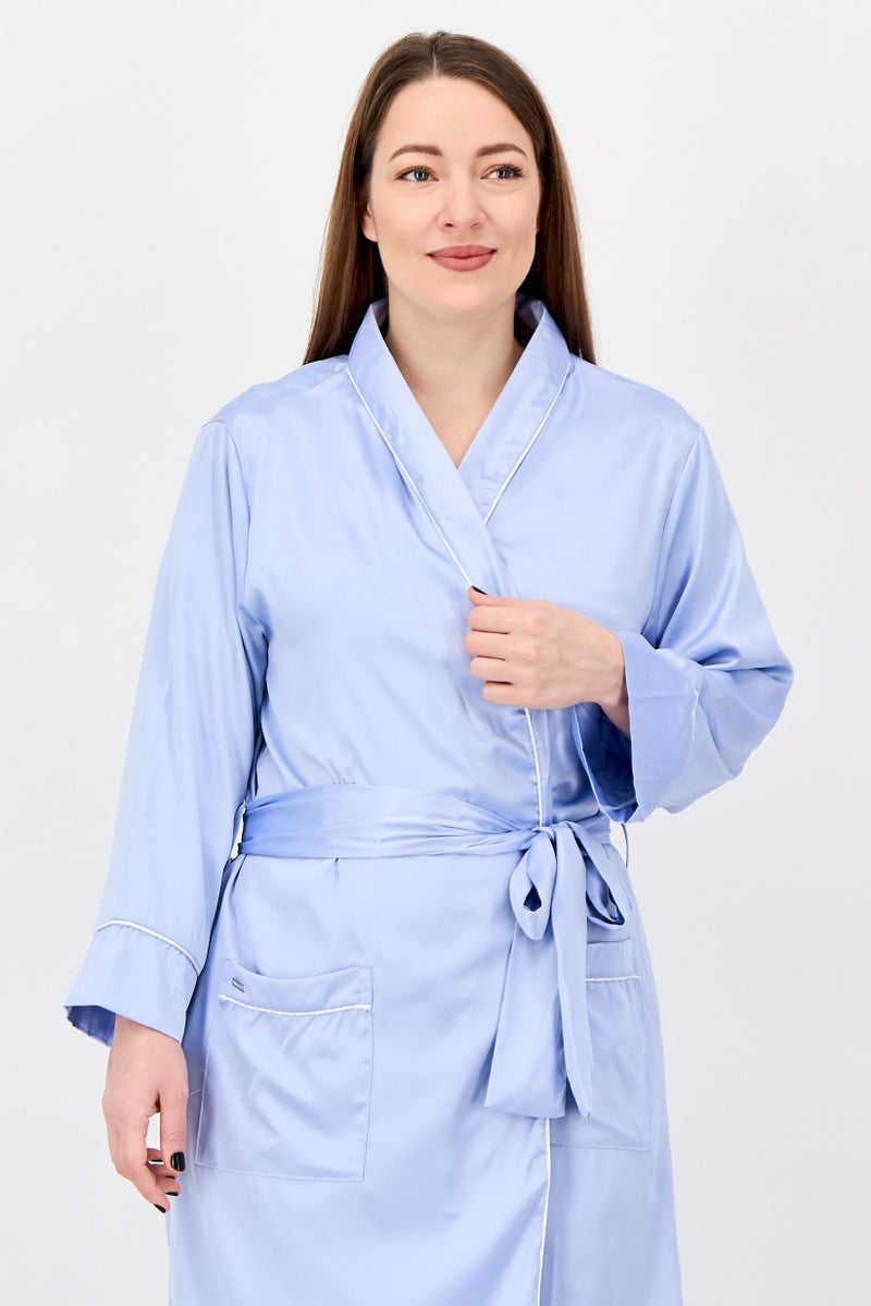 NINE WEST Women Plain Satin Nightwear Robe, Lavender - Image 3